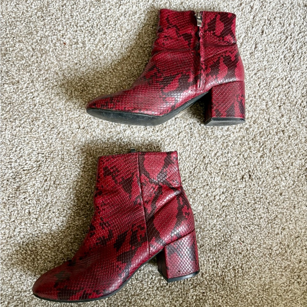 Urban Outfitters Red Snake Print Ankle Boots